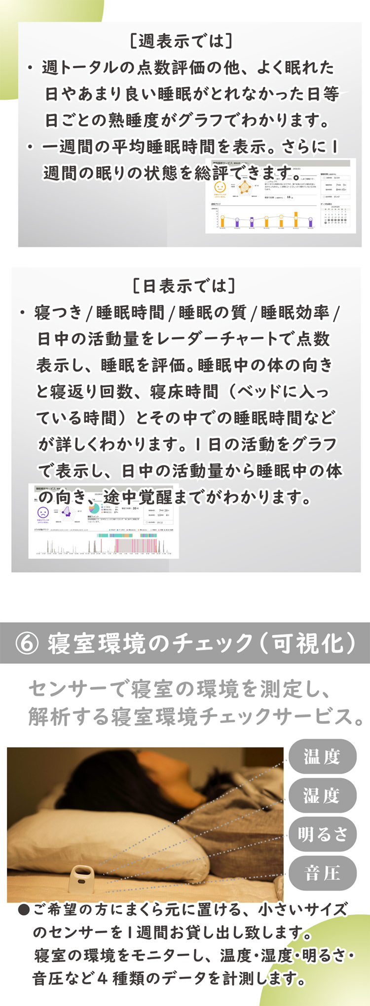 ねむりの相談所の睡眠解析サービスで、睡眠のデータを可視化します。